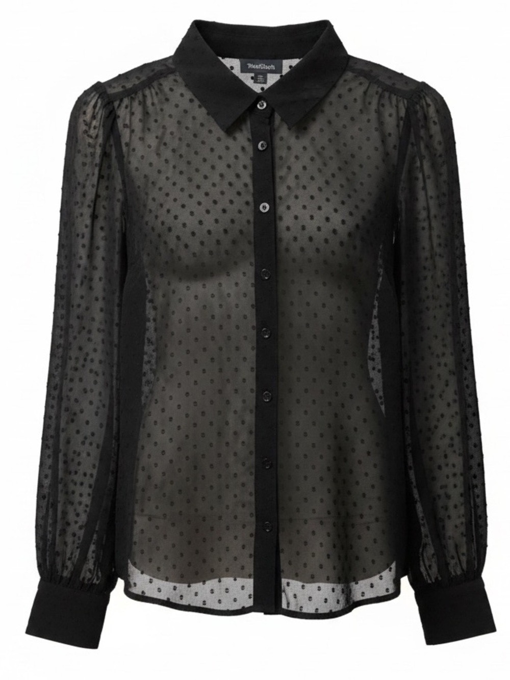 Modcloth Black Long-Sleeve Sheer Polka Dot Blouse, Small